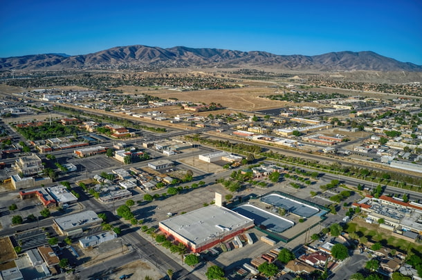 aerial view of palmdale, california on a sunny day