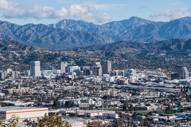 aerial view of Glendale with mountains in the background