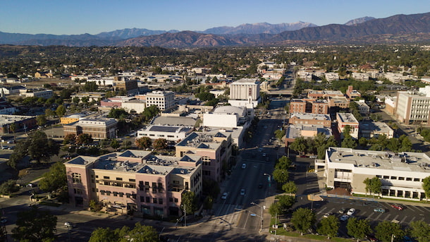 aerial view of pomona, california on a sunny day