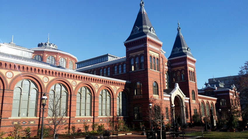 a view of the beautiful Smithsonian museum castle in Washington DC