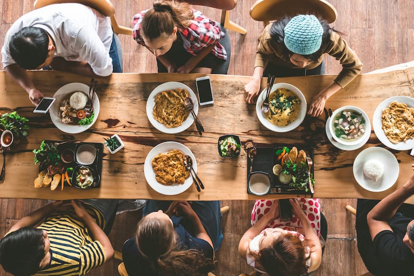 a group enjoys some down time at a Washington, D.C. restaurant