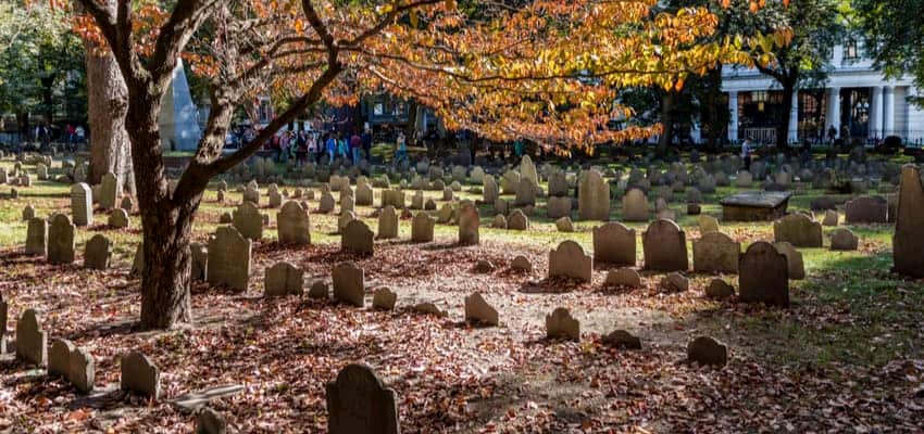 Graveyard in Boston during fall