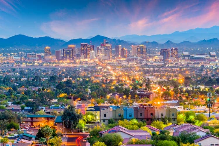 The city of Phoenix beautifully lit up at night