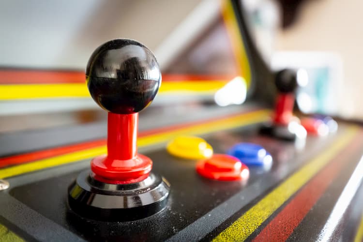 an up-close view of a classic arcade game at phoenix's cobra arcade bar