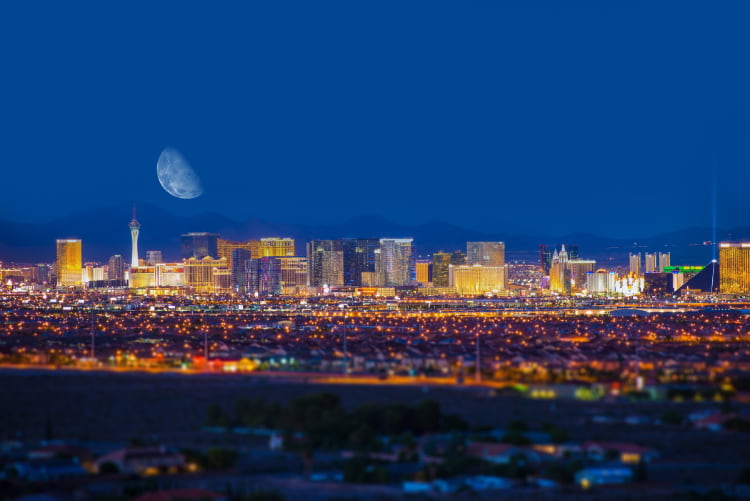 the Las Vegas skyline viewed at night from a distance