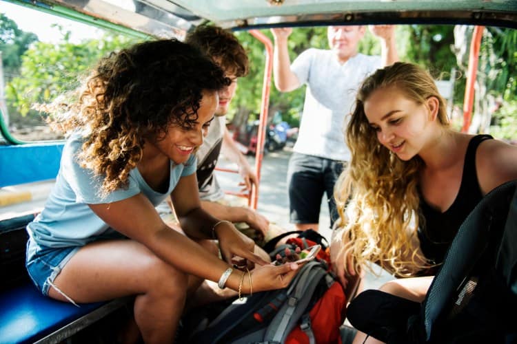 Girls on a minibus