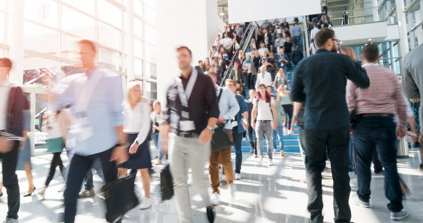 crowds pass by at a Las Vegas trade show