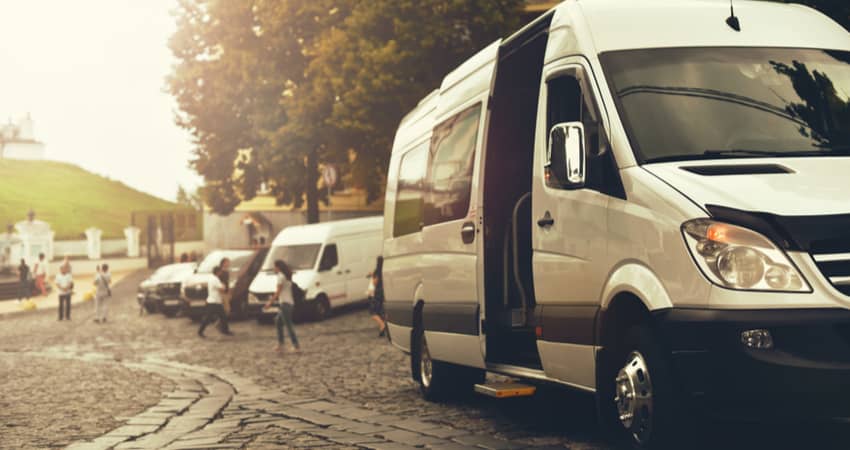 Minibuses parked in a circle