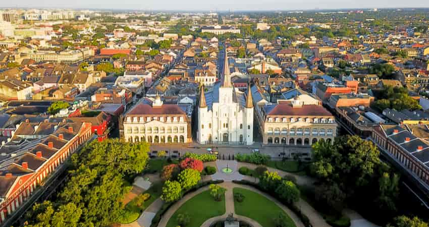 An aerial view of Jackson Square in New Orleans