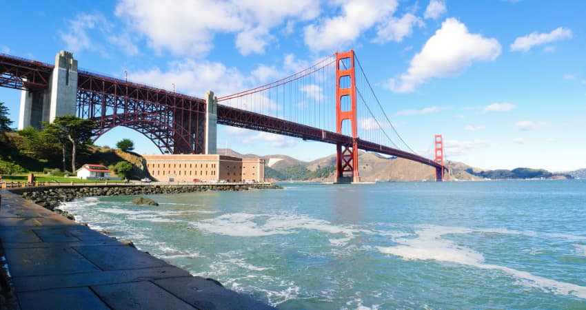 The view of the Golden Gate Bridge from the Presidio in San Francisco