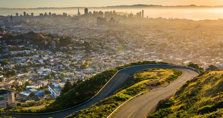 The view from Twins Peaks in San Francisco at sunrise