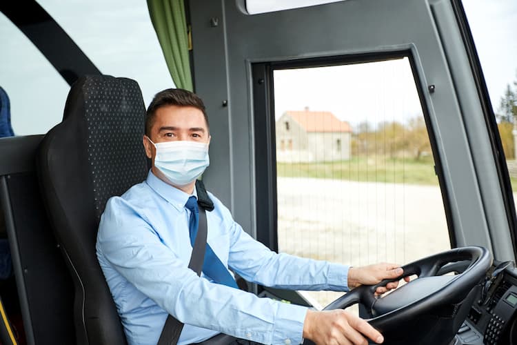 Bus driver wearing mask