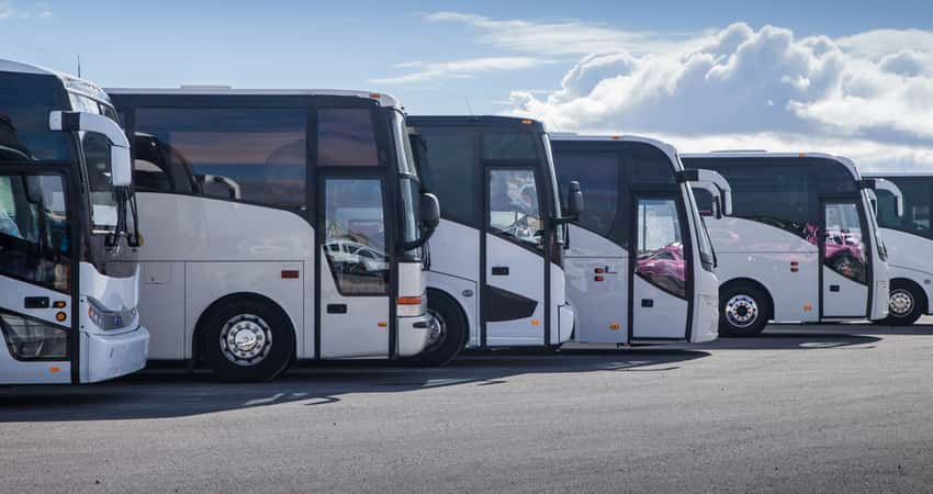 A fleet of coach buses