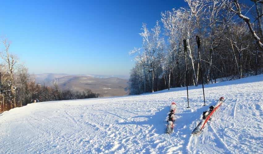 Ski poles in the snow at Belleayre Mountain Ski Resort 