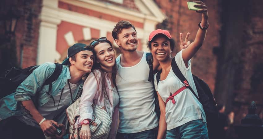 A group of friends taking a selfie photo