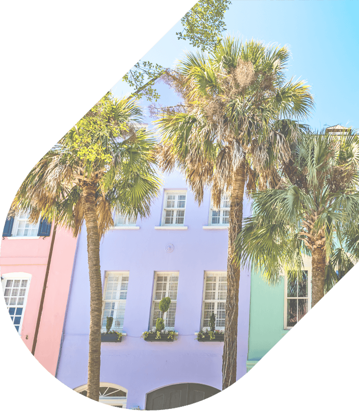 A row of colorful houses in Charleston, South Carolina