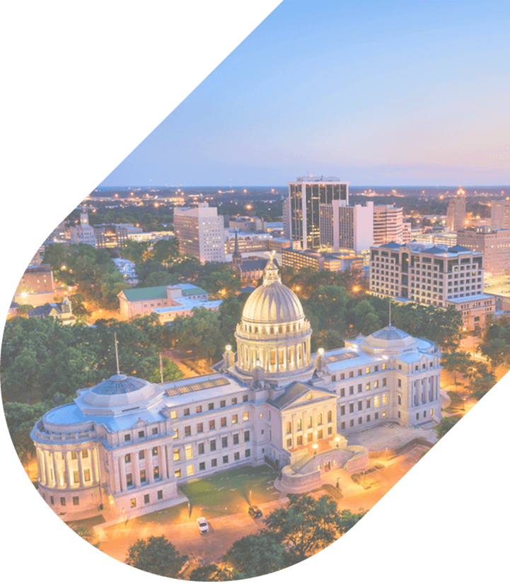 An aerial view of the Mississippi State Capitol