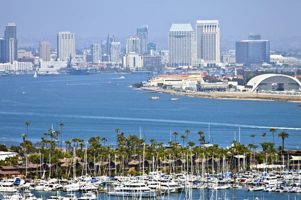 The San Diego skyline overlooking the San Diego Bay
