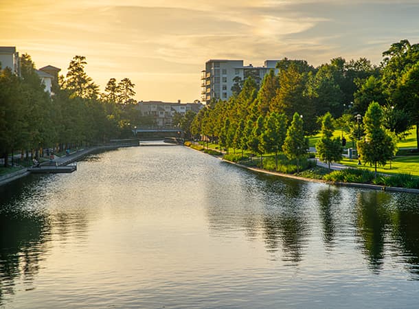 View across the water in the Woodlands in Houston