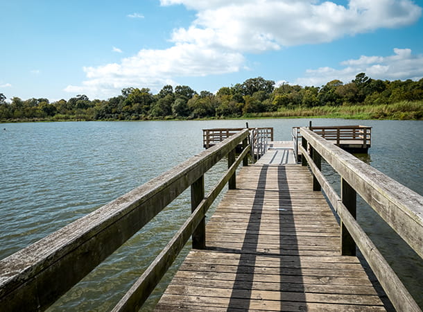 a long dock over the water on a pasadena lake