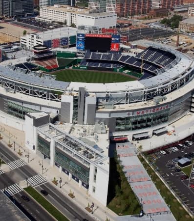 Aerial view of Nationals Park on a sunny day