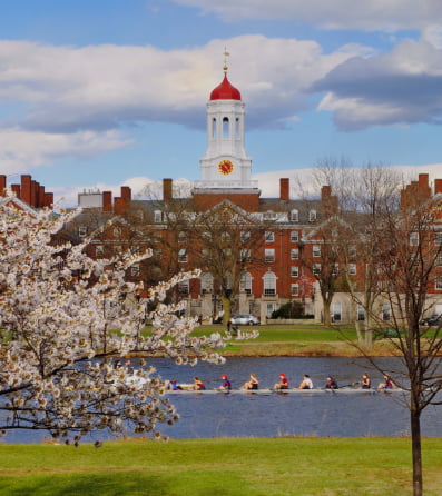 Students rowing near Harvard University