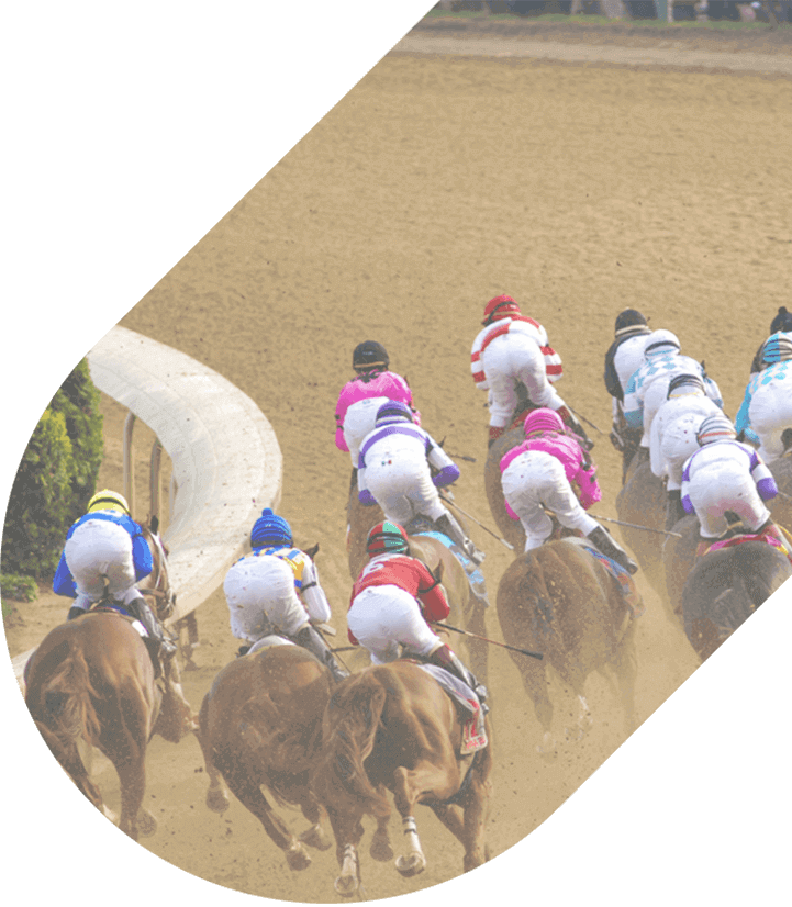 an aerial view of an exciting horse race