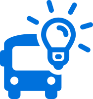 a blue bus icon with a lightbulb on it
