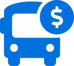 a blue bus icon with a dollar sign on it