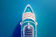 aerial view of the stern of a cruise ship