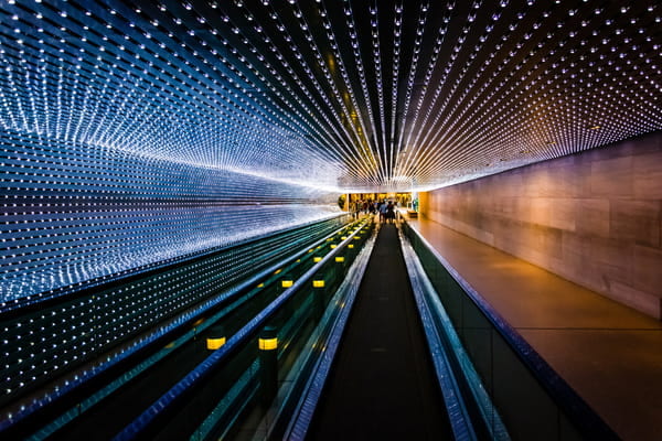 an illuminated walkway at the national art gallery