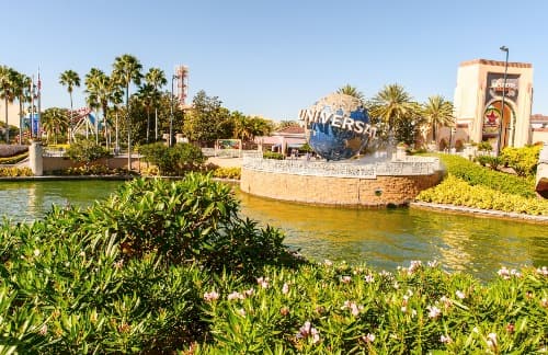 Universal Studios entrance with the iconic globe landmark