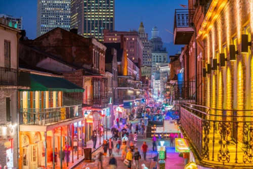 a picture of bourbon street at night