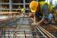 a construction worker works on the foundation of a building